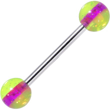 Load image into Gallery viewer, 14G Green Purple Acrylic Glitter Barbell Tongue Ring 5/8