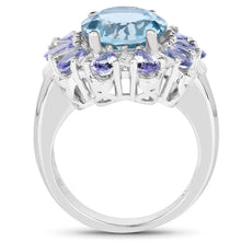 Load image into Gallery viewer, 6.19 Carat Genuine London Blue Topaz, Tanzanite & White Topaz .925 Sterling Silver Ring