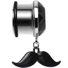 Load image into Gallery viewer, 5/8 Black Dangling Mustache Steel Plug
