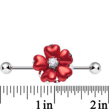 Load image into Gallery viewer, Red Faux Pearl Blossoming Flower of Hearts Industrial Barbell