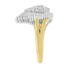 将图片加载到图库查看器,14K Yellow and White Gold 1.00 Cttw Round and Baguette-Cut Diamond Ballerina Cocktail Ring (H-I Color, SI2-I1 Clarity)