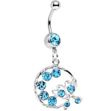 将图片加载到图库查看器,Aqua Gem Wreath and Butterfly Dangle Belly Ring