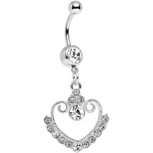 将图片加载到图库查看器,Clear Gem Ornate Hollow Heart Dangle Belly Ring
