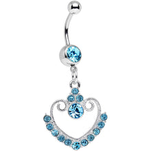 将图片加载到图库查看器,Aqua Gem Ornate Hollow Heart Dangle Belly Ring