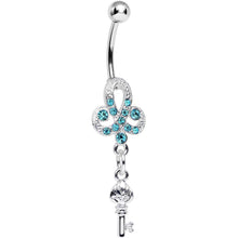 将图片加载到图库查看器,Aqua Gem Sparkling Clover Glamour Key Dangle Belly Ring