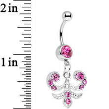Load image into Gallery viewer, Pink Gem Elaborate French Swirls Dangle Belly Ring
