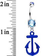 Load image into Gallery viewer, Aqua Gem Nautical Blue Anchor Dangle Belly Ring
