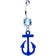 Load image into Gallery viewer, Aqua Gem Nautical Blue Anchor Dangle Belly Ring