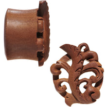 Load image into Gallery viewer, 7/8 Organic Wood Whispering Wind Leaf Hand Carved Plug Set