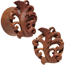 Load image into Gallery viewer, 1 inch Organic Wood Whispering Wind Leaf Hand Carved Plug Set