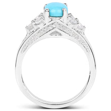 Load image into Gallery viewer, 1.92 Carat Genuine Turquoise and White Zircon .925 Sterling Silver Ring