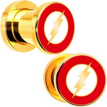 Load image into Gallery viewer, 0G Gold Plated Licensed The Flash Logo Screw Fit Plug Set