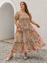 Load image into Gallery viewer, Plus Size Printed V-Neck Short Sleeve Maxi Dress Elegant & Flowy Summer Dress For Girls