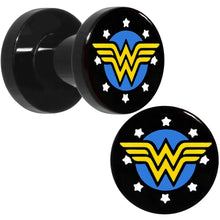 Load image into Gallery viewer, 4G Black Acrylic Licensed Wonder Woman Logo Screw Fit Plug Set