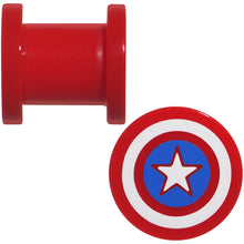 Load image into Gallery viewer, 0G Red Acrylic Licensed Captain America Logo Screw Fit Plug Set