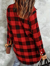 Load image into Gallery viewer, Deep Red Plaid Collared Neck Snap-Down Long Sleeve Jacket – Classic & Trendy Outerwear with Pockets