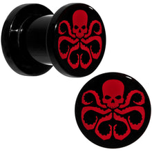 Load image into Gallery viewer, 0G Black Acrylic Licensed Hydra Logo Screw Fit Plug Set