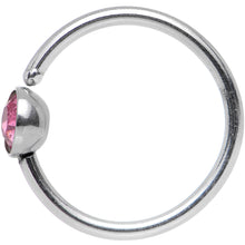 Load image into Gallery viewer, 20G 5/16 Stainless Steel Bright Pink Gem Round Nose Hoop
