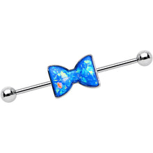 Load image into Gallery viewer, Imitation Light Blue Opal Bow Tie Industrial Barbell