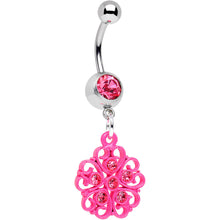 Load image into Gallery viewer, Pink Gem Swirled Pink Flower Dangle Belly Ring