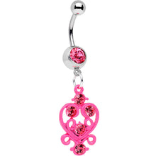 将图片加载到图库查看器,Pink Gem Swirled Pink Heart Dangle Belly Ring