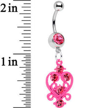 将图片加载到图库查看器,Pink Gem Swirled Pink Heart Dangle Belly Ring