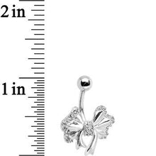 将图片加载到图库查看器,925 Sterling Silver Clear Gem Adorned Bow Belly Ring