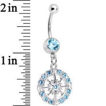 将图片加载到图库查看器,Aqua Gem Brilliant Sunburst Flower Dangle Belly Ring