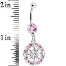 Load image into Gallery viewer, Pink Gem Brilliant Sunburst Flower Dangle Belly Ring