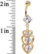 Load image into Gallery viewer, Clear Cubic Zirconia Gold Plated Three Heart Dangle Belly Ring