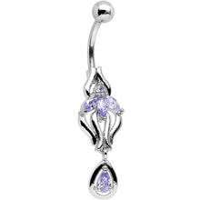 Load image into Gallery viewer, Purple Cubic Zirconia Ornate Orchid Flower Dangle Belly Ring