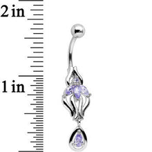 Load image into Gallery viewer, Purple Cubic Zirconia Ornate Orchid Flower Dangle Belly Ring