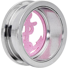 Load image into Gallery viewer, 7/8 Stainless Steel Clear Gem Pink Anchor Tunnel Plug