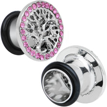 将图片加载到图库查看器,00G Pink Gem Stainless Steel Single Flare Tree of Life Plug Set