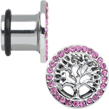 将图片加载到图库查看器,00G Pink Gem Stainless Steel Single Flare Tree of Life Plug Set