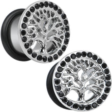 Load image into Gallery viewer, 1/2 Black Gem Stainless Steel Single Flare Tree of Life Plug Set