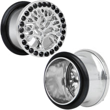 Load image into Gallery viewer, 9/16 Black Gem Stainless Steel Single Flare Tree of Life Plug Set