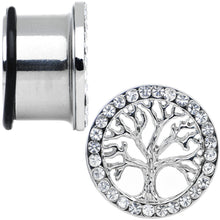 Load image into Gallery viewer, 11/16 Clear Gem Stainless Steel Single Flare Tree of Life Plug Set