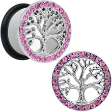 Load image into Gallery viewer, 11/16 Pink Gem Stainless Steel Single Flare Tree of Life Plug Set