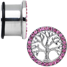 Load image into Gallery viewer, 11/16 Pink Gem Stainless Steel Single Flare Tree of Life Plug Set