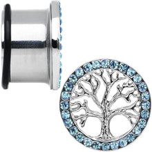 Load image into Gallery viewer, 11/16 Blue Gem Stainless Steel Single Flare Tree of Life Plug Set