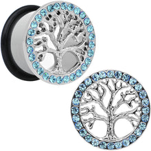 Load image into Gallery viewer, 11/16 Blue Gem Stainless Steel Single Flare Tree of Life Plug Set