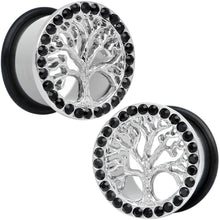 Load image into Gallery viewer, 11/16 Black Gem Stainless Steel Single Flare Tree of Life Plug Set