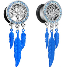 Load image into Gallery viewer, 1/2 Blue Gem Steel Single Flare Tree of Life Dangle Plug Set