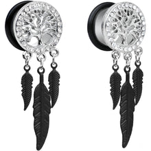 Load image into Gallery viewer, 5/8 Clear Gem Steel Single Flare Tree of Life Dangle Plug Set