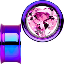 Load image into Gallery viewer, 7/8 Pink Heart Insert Purple Anodized Titanium Internal Threaded Plug