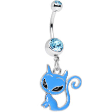 将图片加载到图库查看器,Aqua Gem Kitten Dangle Belly Ring