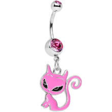 将图片加载到图库查看器,Pink Gem Kitten Dangle Belly Ring