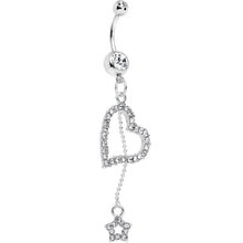 将图片加载到图库查看器,Clear Paved Heart and Star Dangle Belly Ring