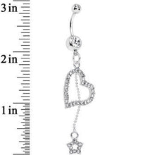 将图片加载到图库查看器,Clear Paved Heart and Star Dangle Belly Ring